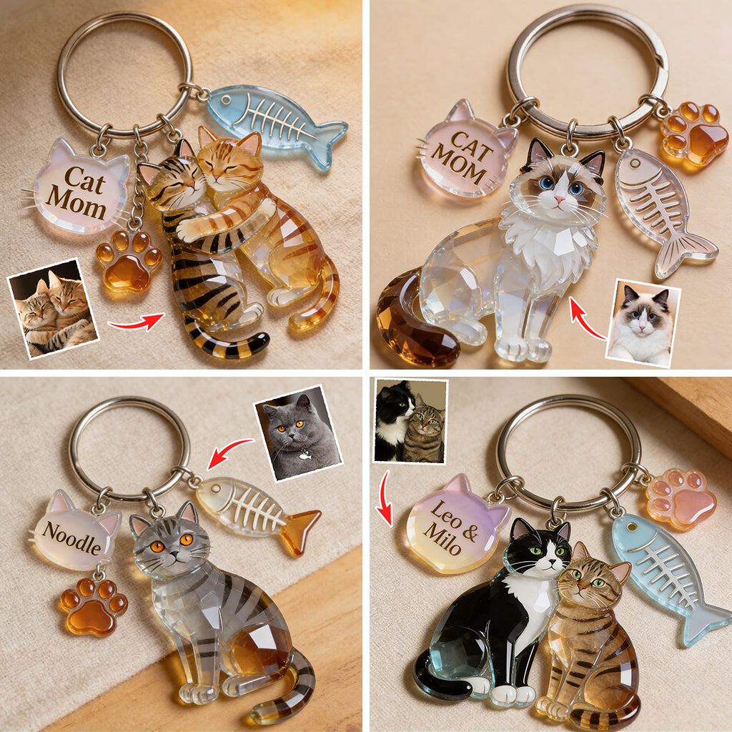 Custom Any Photo - Personalized Cat Keychain With Charms