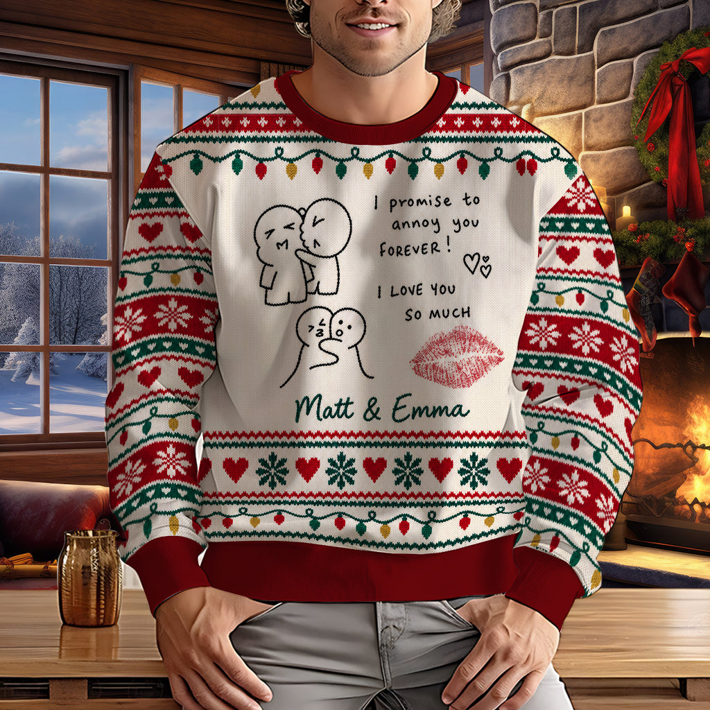 Couple Hand Writing Sweater Christmas Couple Gift - Personalized Couple Ugly Sweater