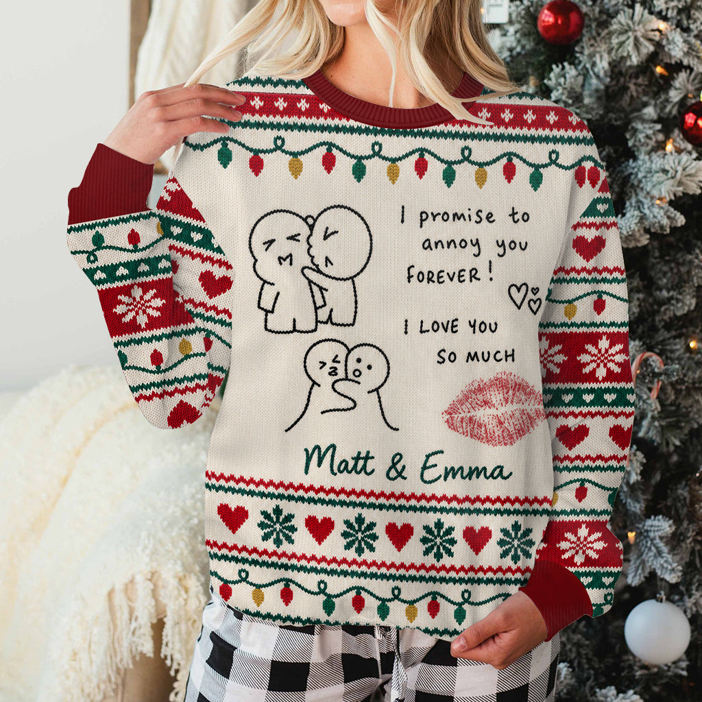 Couple Hand Writing Sweater Christmas Couple Gift - Personalized Couple Ugly Sweater
