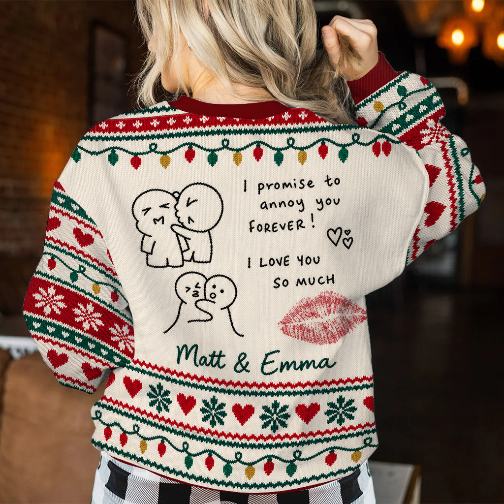 Couple Hand Writing Sweater Christmas Couple Gift - Personalized Couple Ugly Sweater