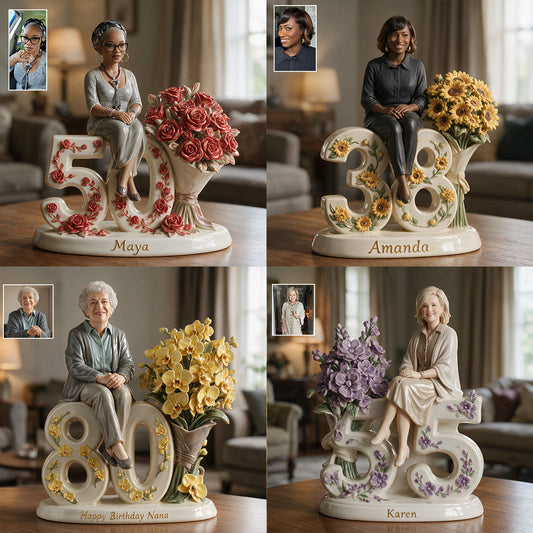 Geschenk für Sie - Individuelles Blumenbouquet und Zahl - Personalisierte 3D-Plakette