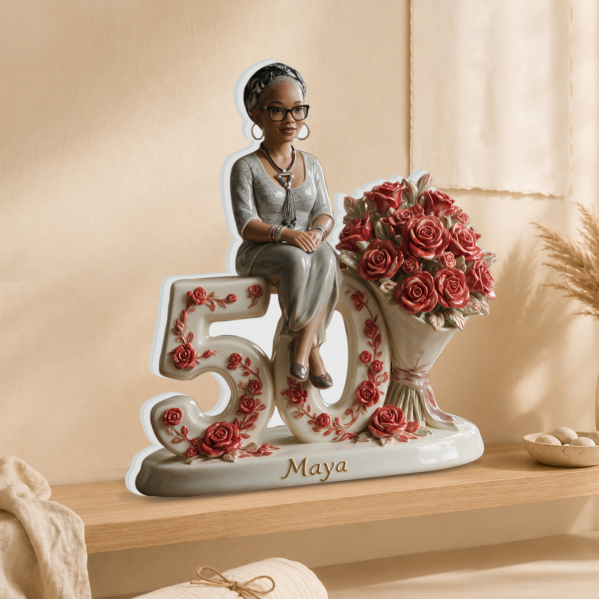 Gift For Her - Custom Flower Bouquet And Number - Personalized Birthday 3D Plaque
