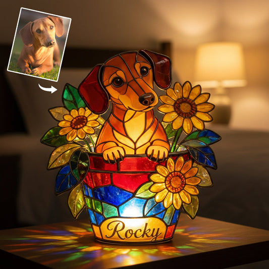 Niedliche Haustiere und Blumen – Personalisierte LED-Nachtleuchte aus Acryl mit Hundemotiv