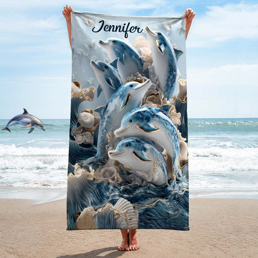 Ocean Dolphin – Personalisiertes, schnelltrocknendes Strand-/Badetuch mit Delfinmotiv