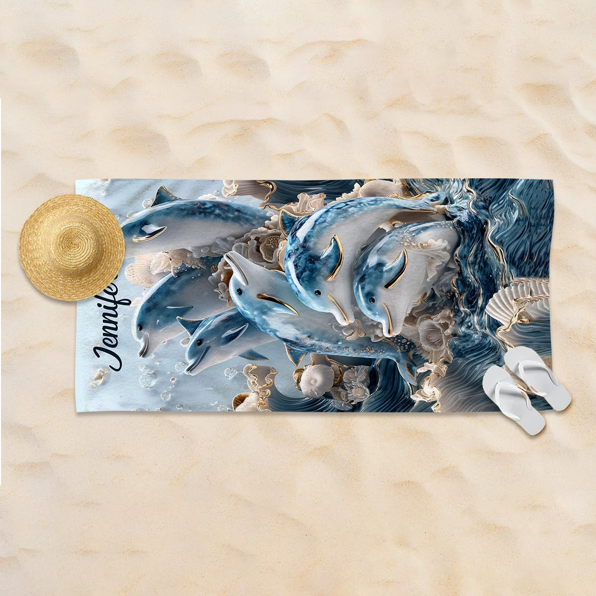 Ocean Dolphin – Personalisiertes, schnelltrocknendes Strand-/Badetuch mit Delfinmotiv