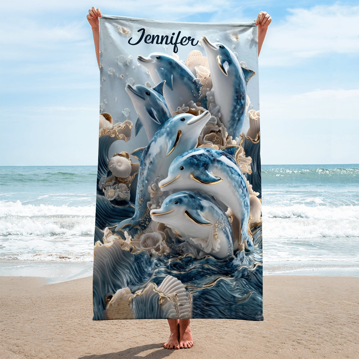 Ocean Dolphin – Personalisiertes, schnelltrocknendes Strand-/Badetuch mit Delfinmotiv