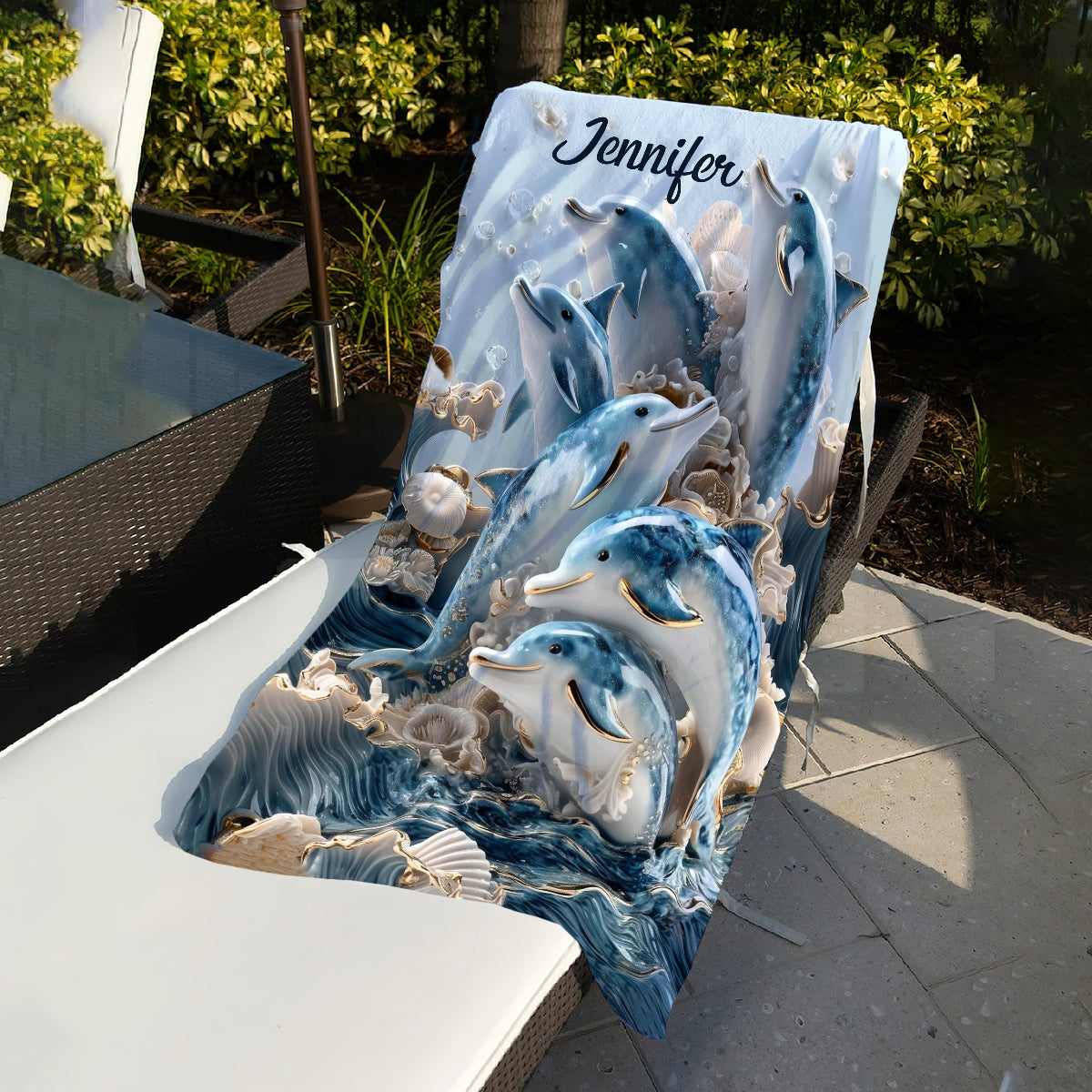 Ocean Dolphin – Personalisiertes, schnelltrocknendes Strand-/Badetuch mit Delfinmotiv