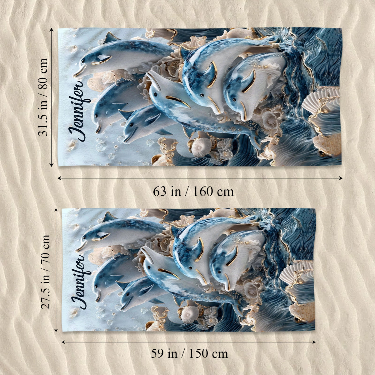 Ocean Dolphin – Personalisiertes, schnelltrocknendes Strand-/Badetuch mit Delfinmotiv