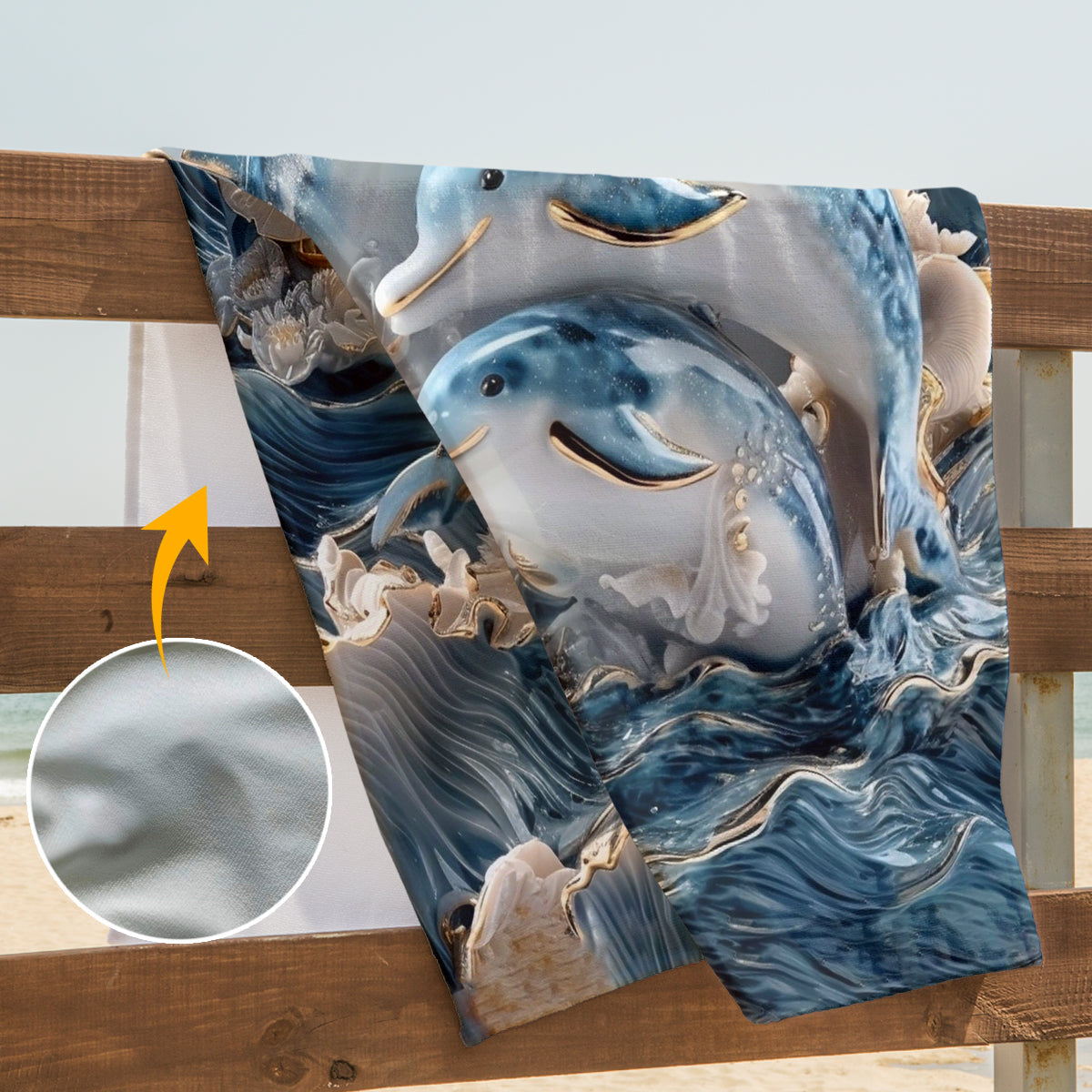 Ocean Dolphin – Personalisiertes, schnelltrocknendes Strand-/Badetuch mit Delfinmotiv