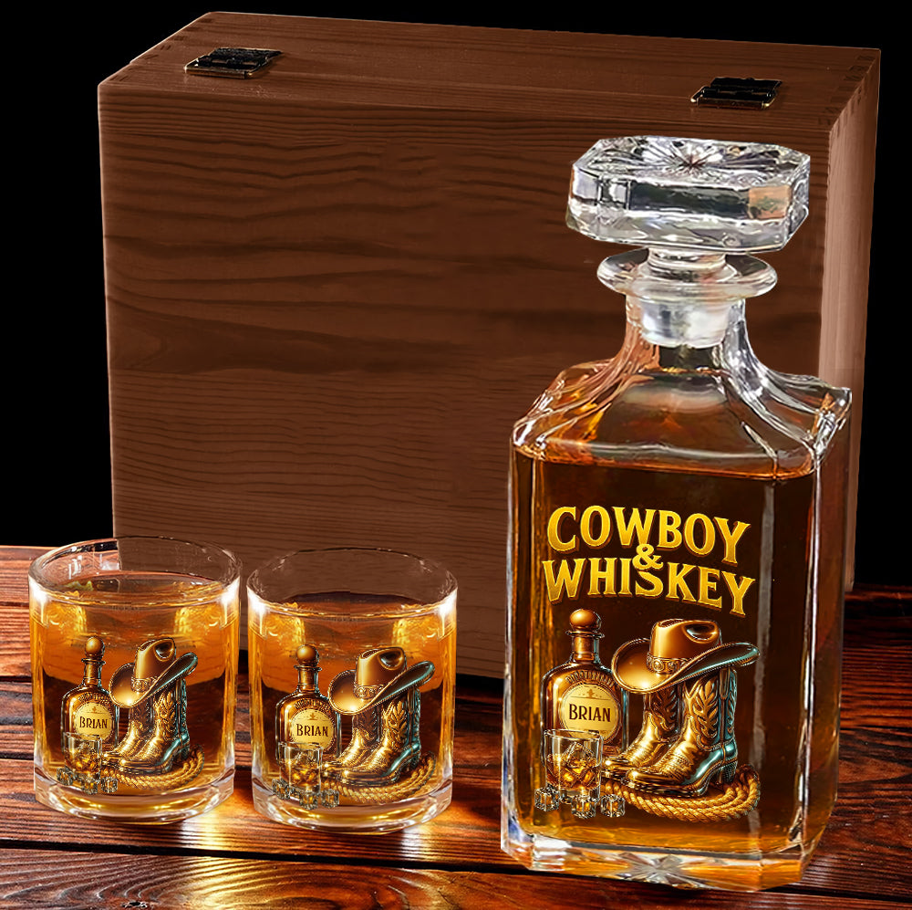 Cowboy & Whiskey – Personalisiertes Whisky-Dekanter-Set