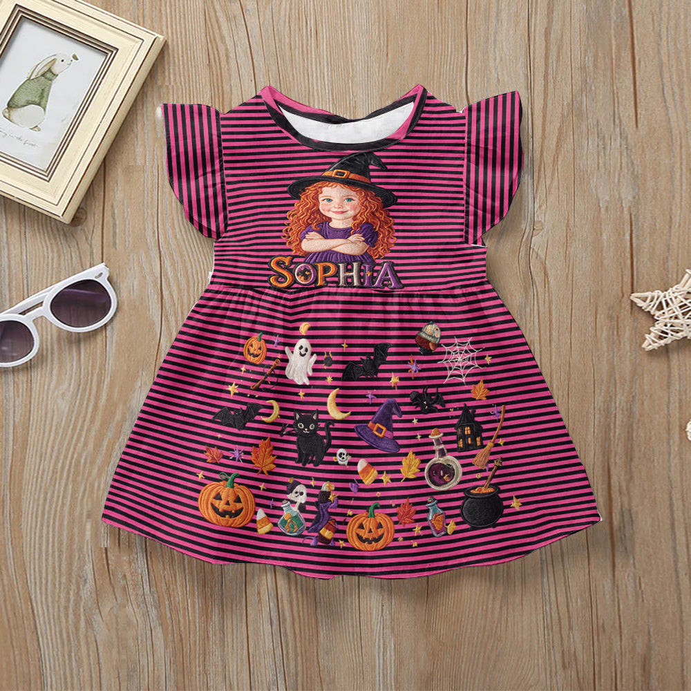 Spooky Smiles, Little Magic - Personalized Kid Ruffle Sleeve Dress