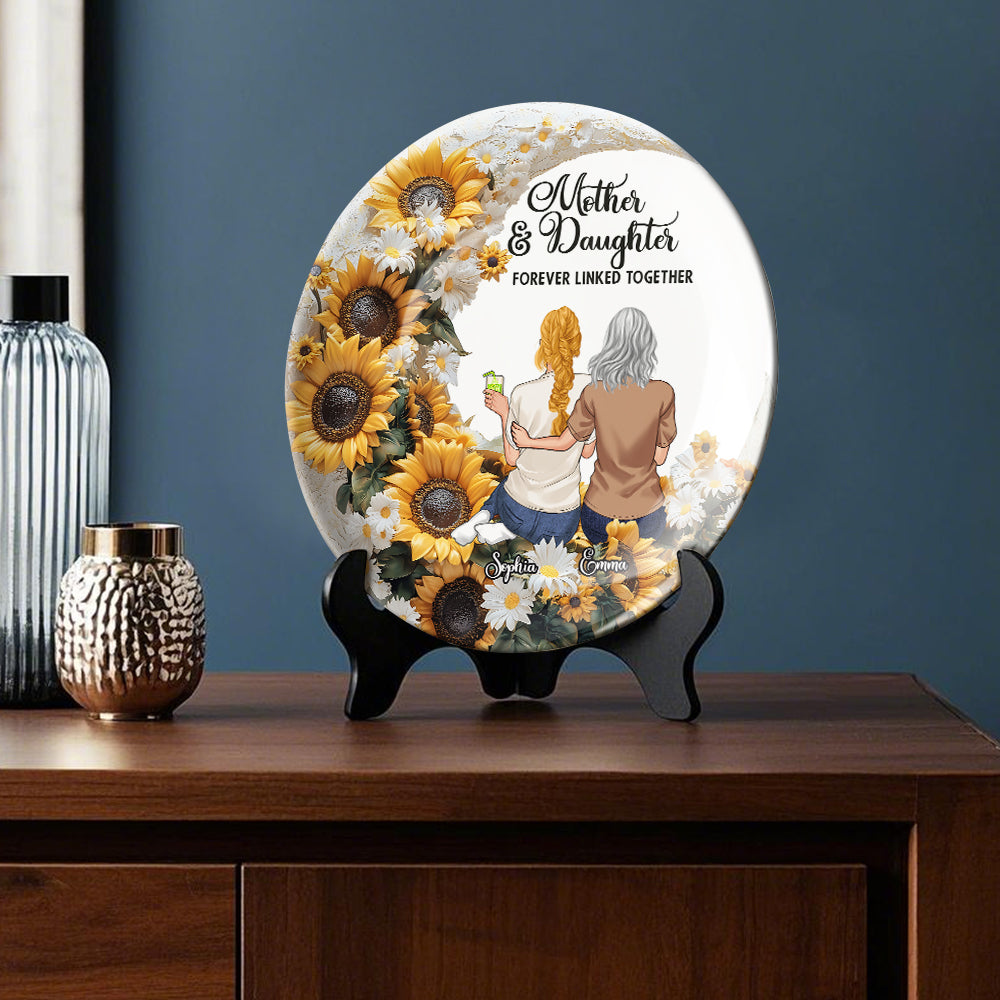 Mother & Daughter/ Son Forever Linked Together - Personalized Mother Ceramic Round Plate