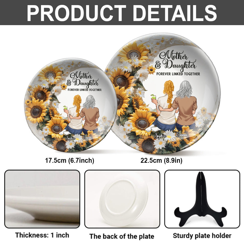Mother & Daughter/ Son Forever Linked Together - Personalized Mother Ceramic Round Plate