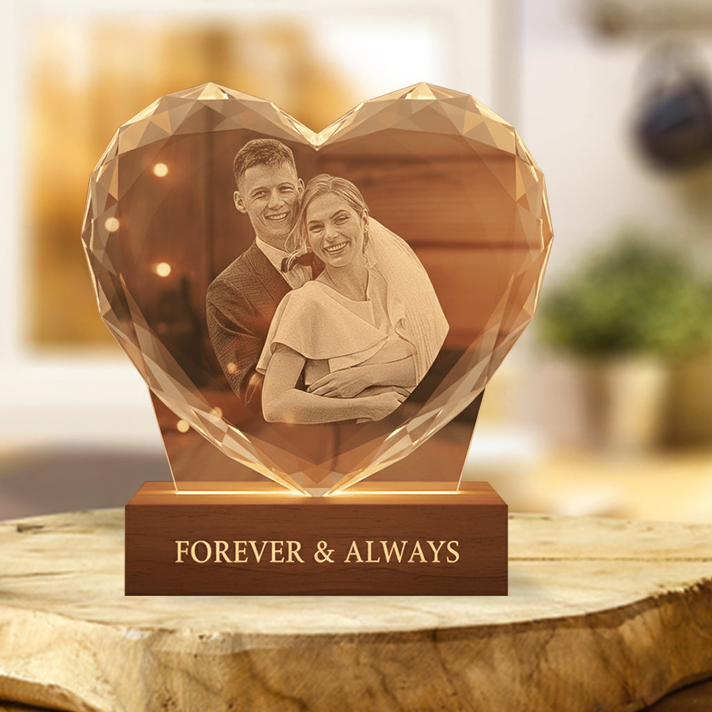 Photo Engraved Heart 3D Crystal - Personalized Couple Custom Shaped Acrylic Plaque