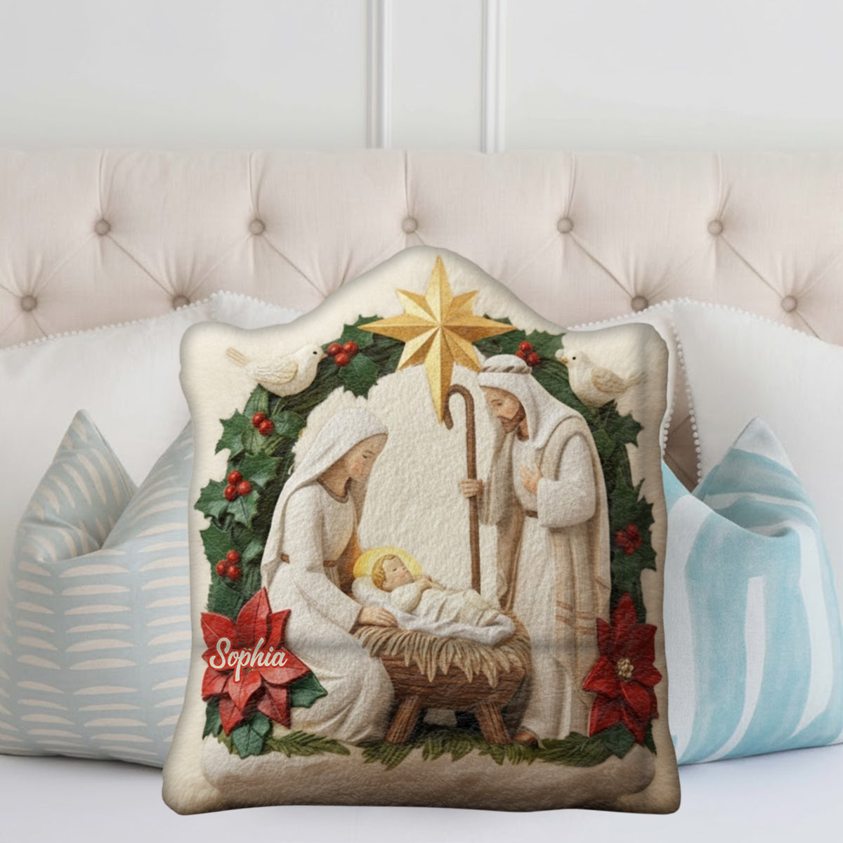 Bénédiction Ivoire « Jésus est la raison » - Coussin chrétien personnalisé en fausse fourrure