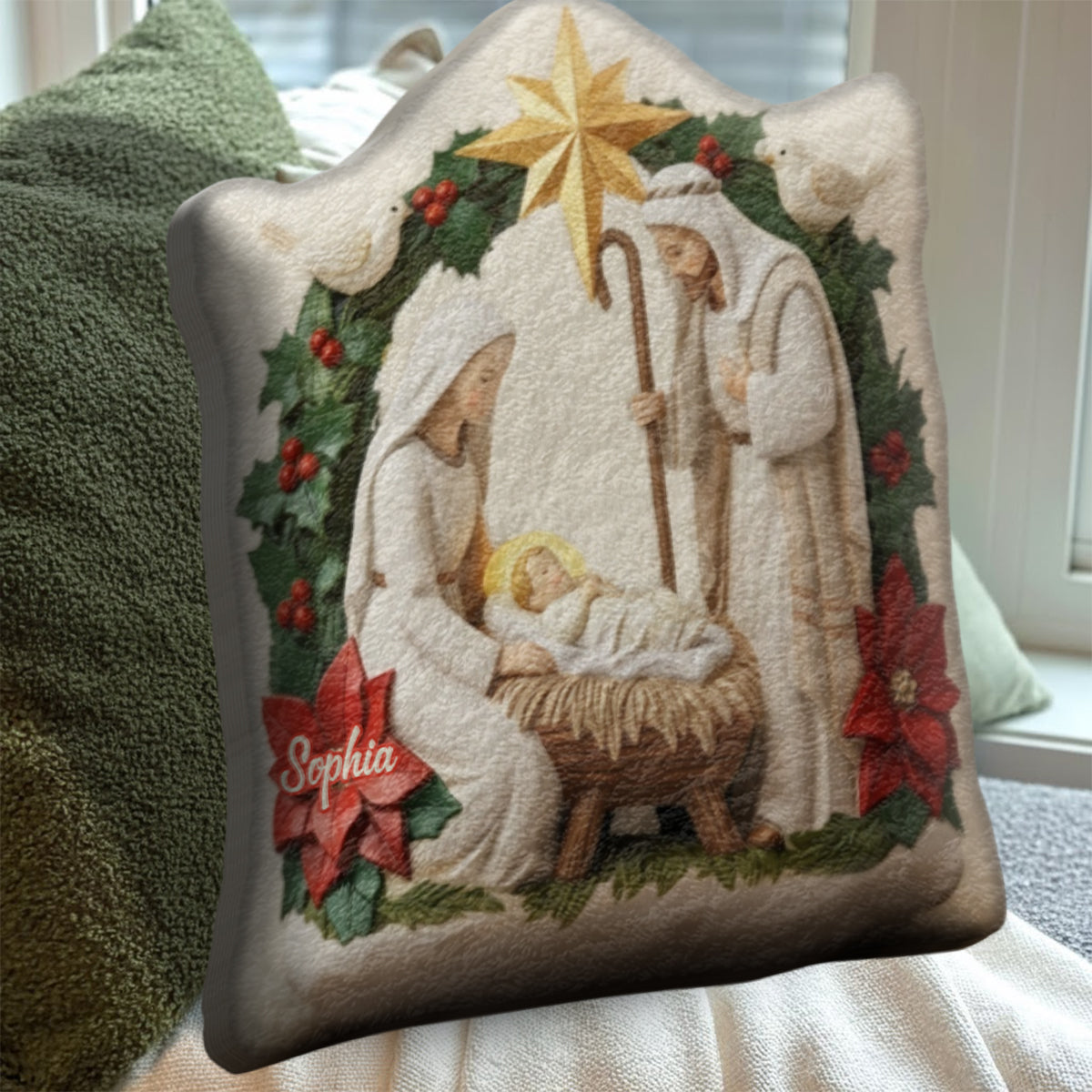 Bénédiction Ivoire « Jésus est la raison » - Coussin chrétien personnalisé en fausse fourrure