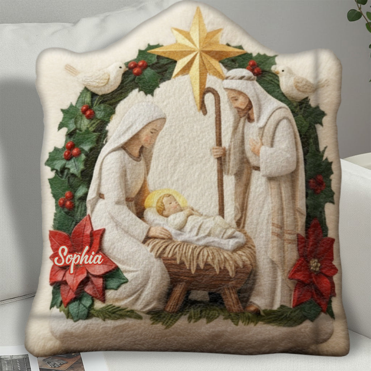 Bénédiction Ivoire « Jésus est la raison » - Coussin chrétien personnalisé en fausse fourrure