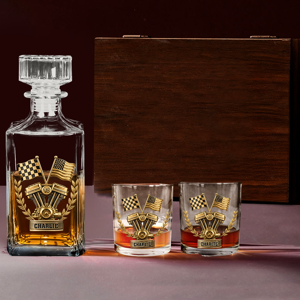 Powerful V8 Engine Car Lover Whiskey Decanter Set