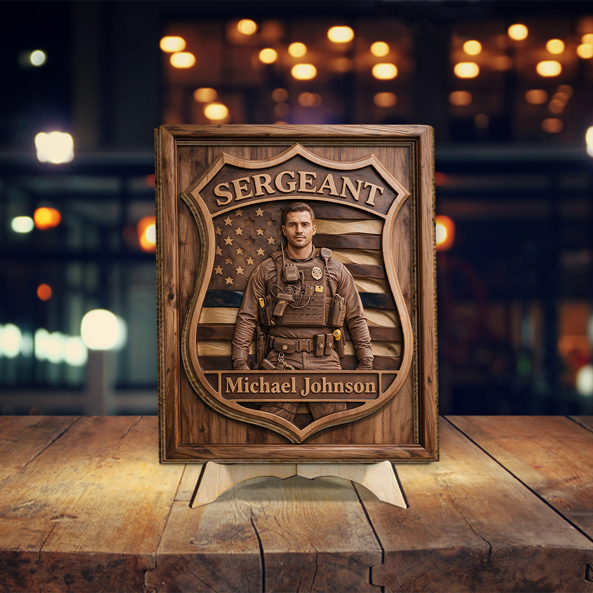 Custom Any Photo - Personalized Police Officer 2 Layered Wood Sign / Wood Plaque