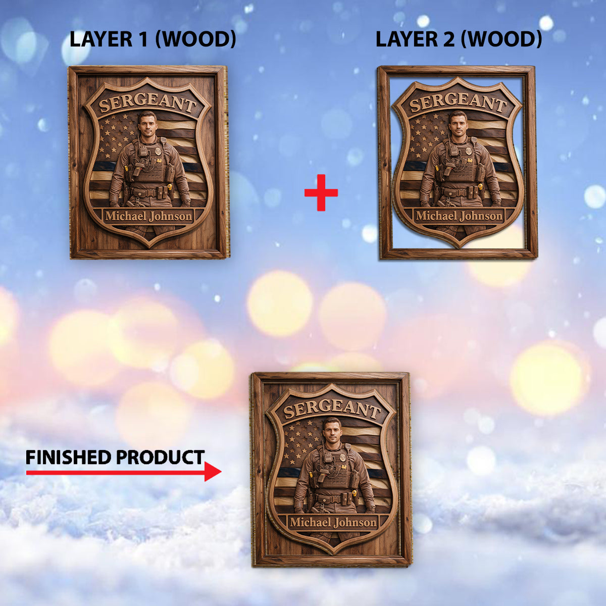 Custom Any Photo - Personalized Police Officer 2 Layered Wood Sign / Wood Plaque