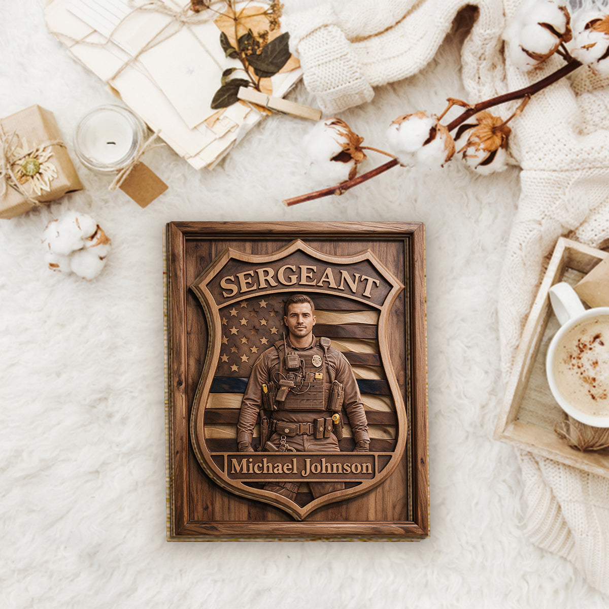 Custom Any Photo - Personalized Police Officer 2 Layered Wood Sign / Wood Plaque