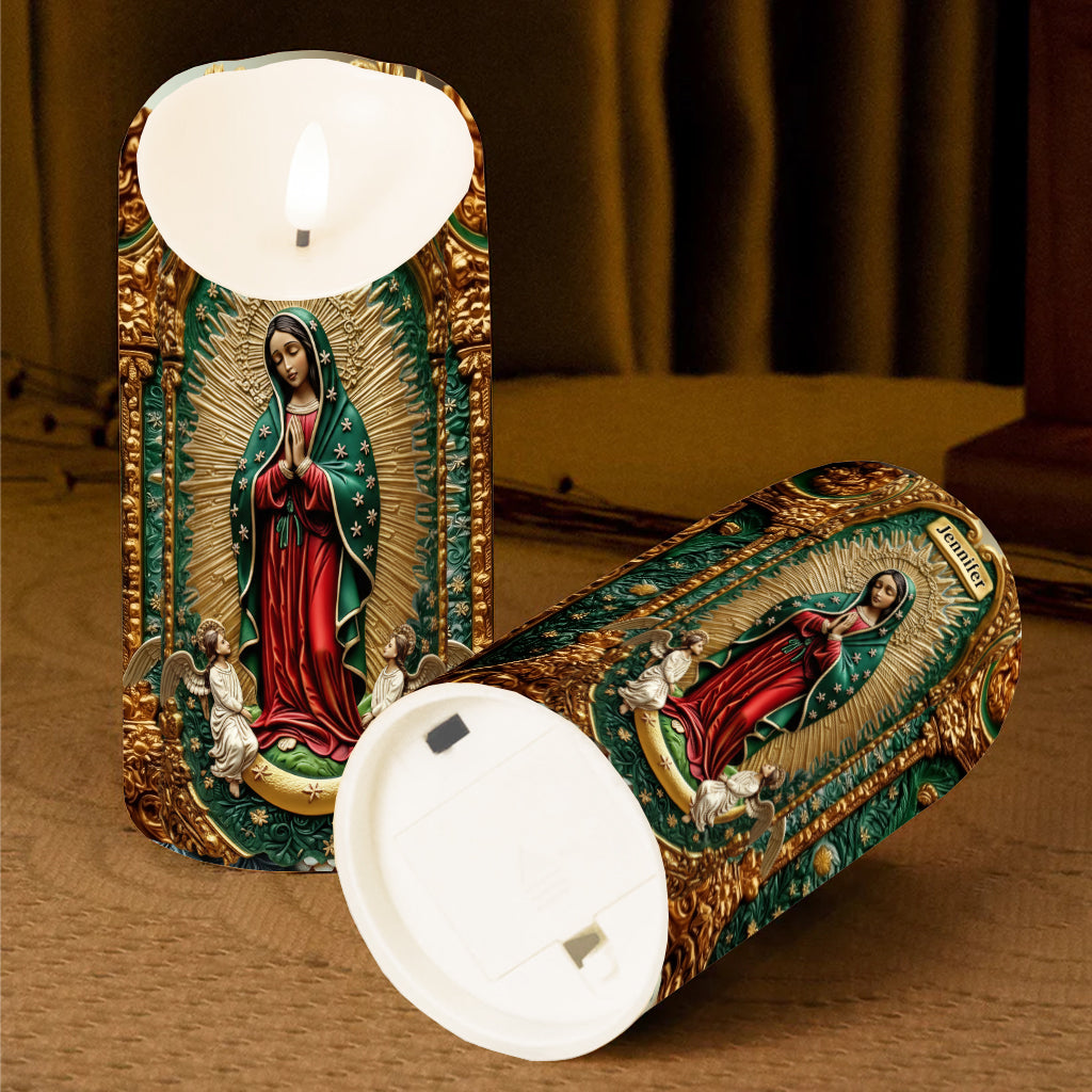 Kerze mit Marienmotiv – Personalisierte christliche flammenlose Kerze