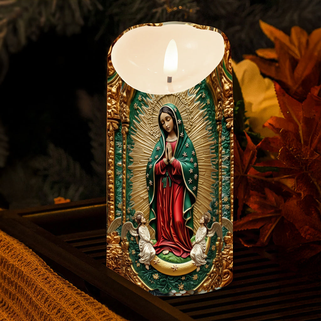 Kerze mit Marienmotiv – Personalisierte christliche flammenlose Kerze
