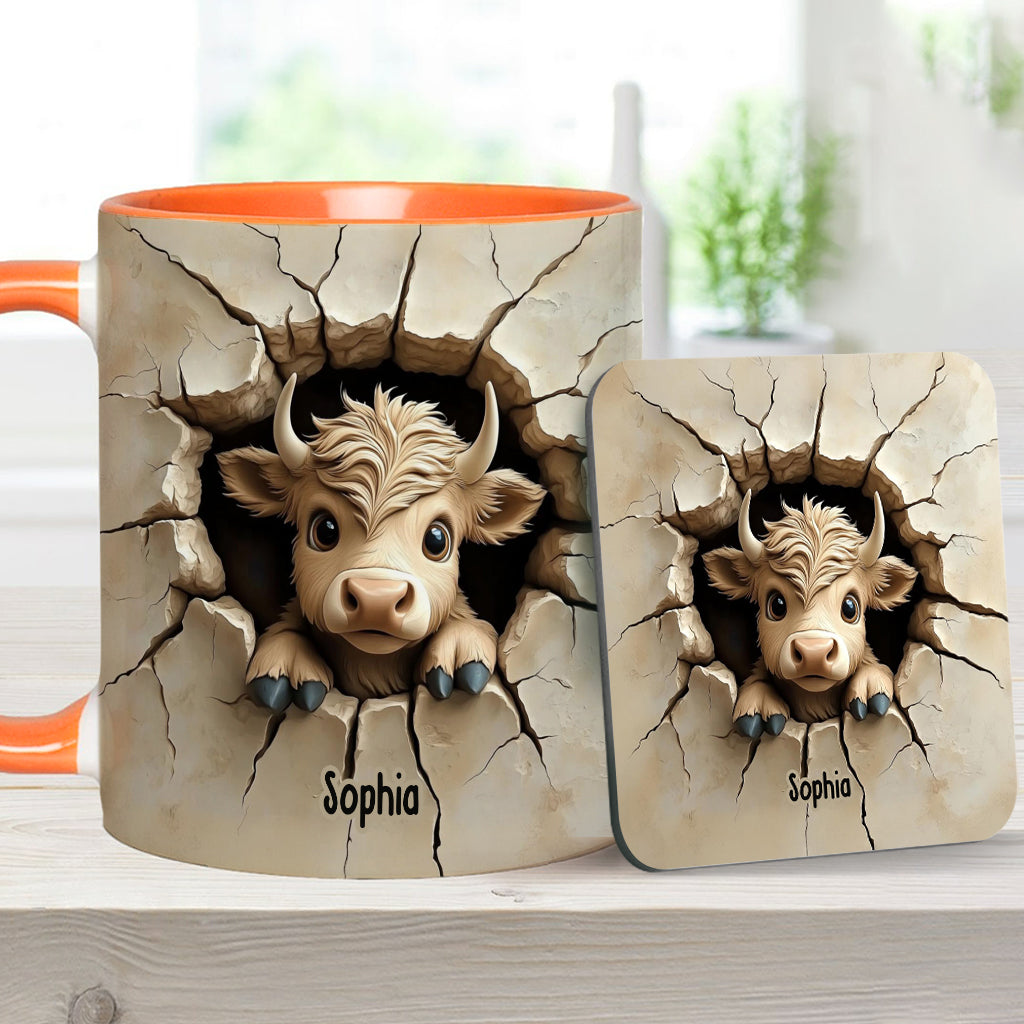 Mignonne vache des Highlands qui jette un coup d'œil - Mug personnalisé avec motif vache des Highlands