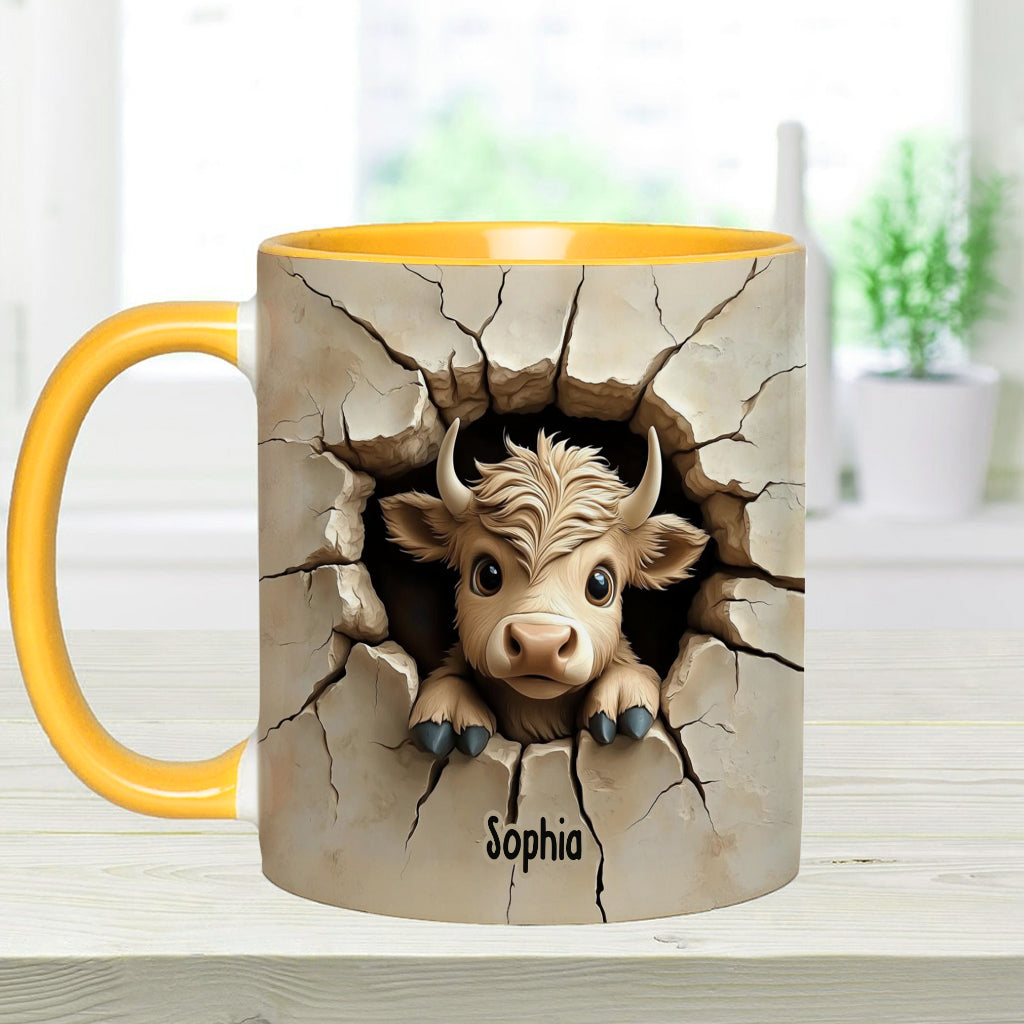 Mignonne vache des Highlands qui jette un coup d'œil - Mug personnalisé avec motif vache des Highlands