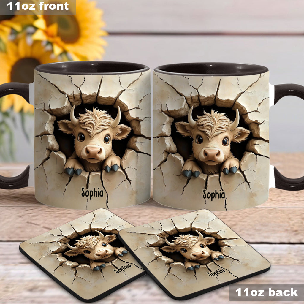 Mignonne vache des Highlands qui jette un coup d'œil - Mug personnalisé avec motif vache des Highlands