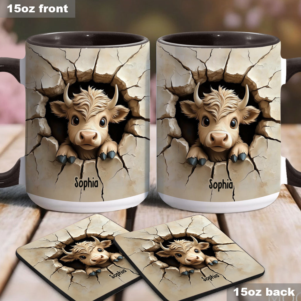 Mignonne vache des Highlands qui jette un coup d'œil - Mug personnalisé avec motif vache des Highlands