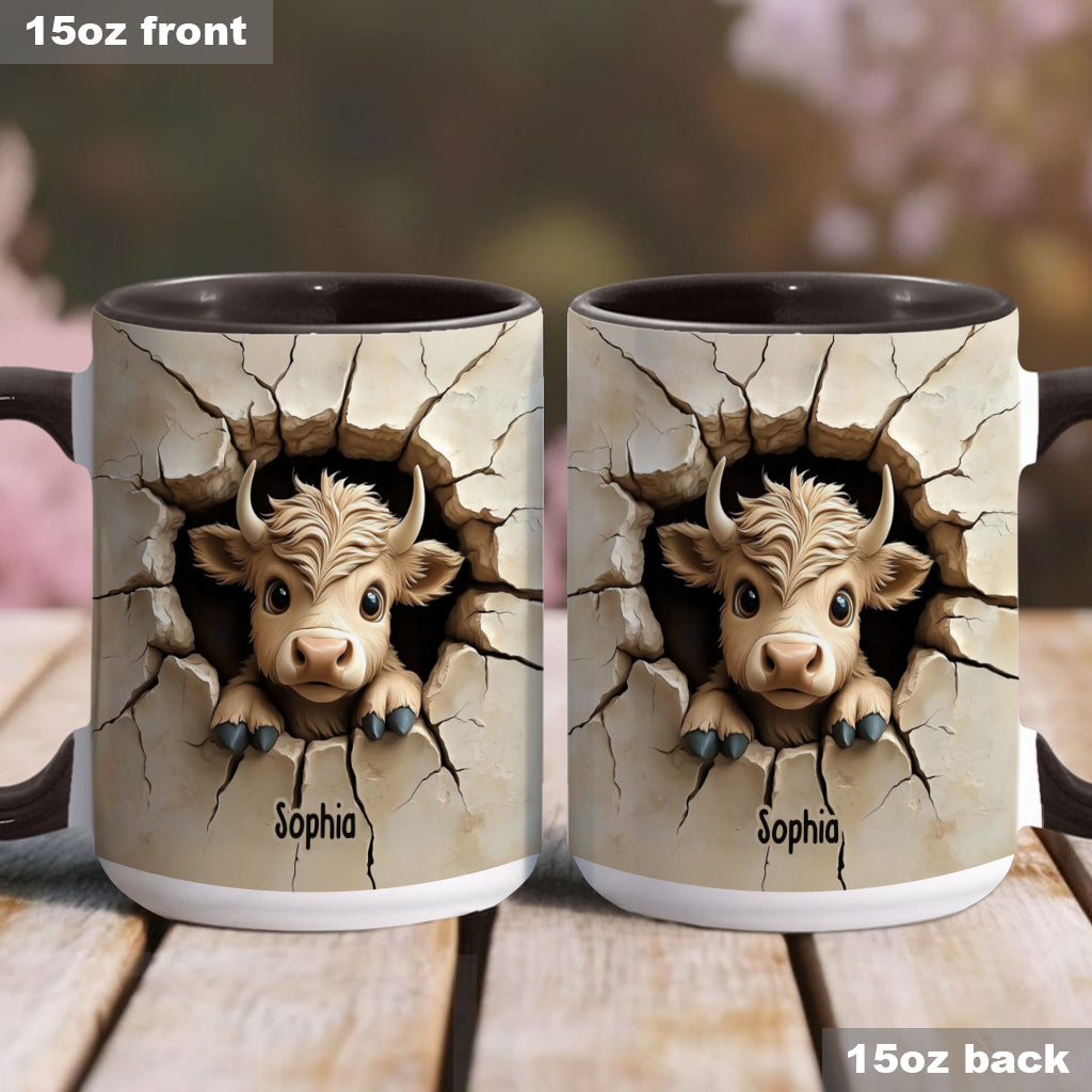 Mignonne vache des Highlands qui jette un coup d'œil - Mug personnalisé avec motif vache des Highlands