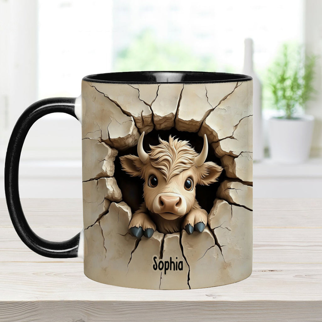 Mignonne vache des Highlands qui jette un coup d'œil - Mug personnalisé avec motif vache des Highlands