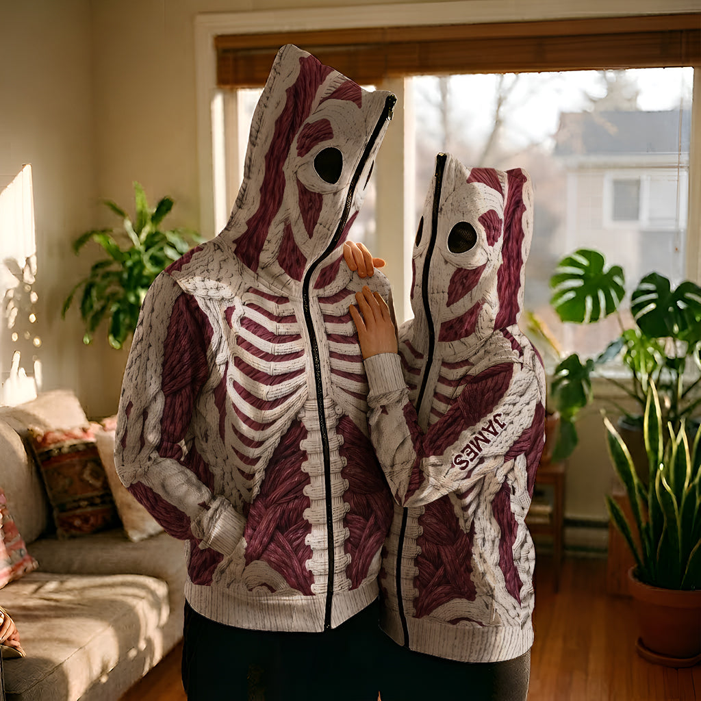 Crimson Skeleton - Personalized Halloween Full Face Zipper Hoodie