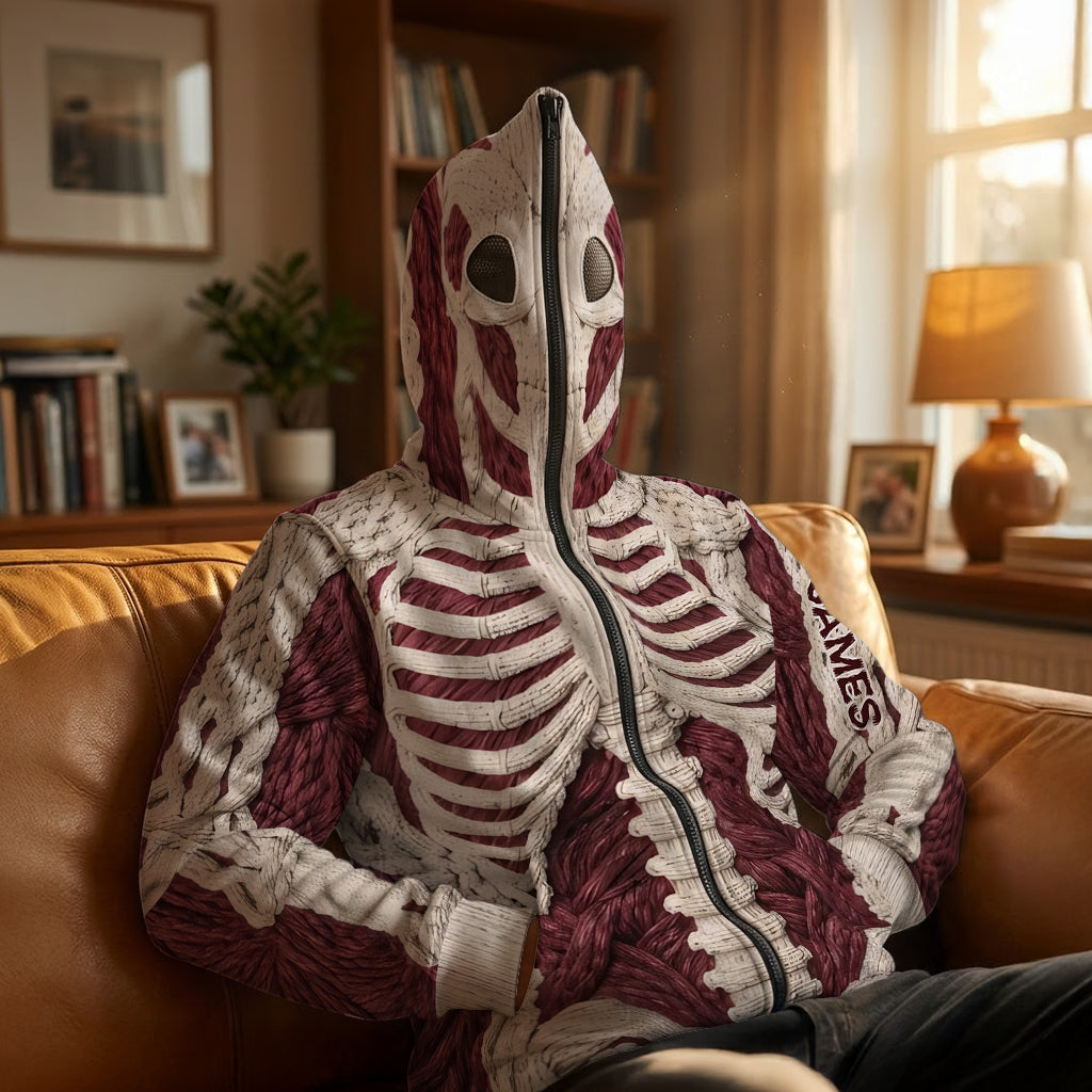 Crimson Skeleton - Personalized Halloween Full Face Zipper Hoodie