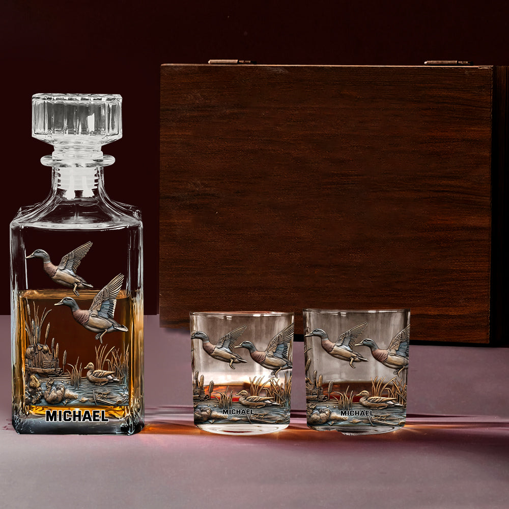 Coffret carafe à whisky personnalisée pour la chasse au canard