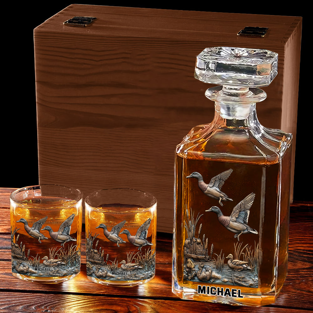 Coffret carafe à whisky personnalisée pour la chasse au canard