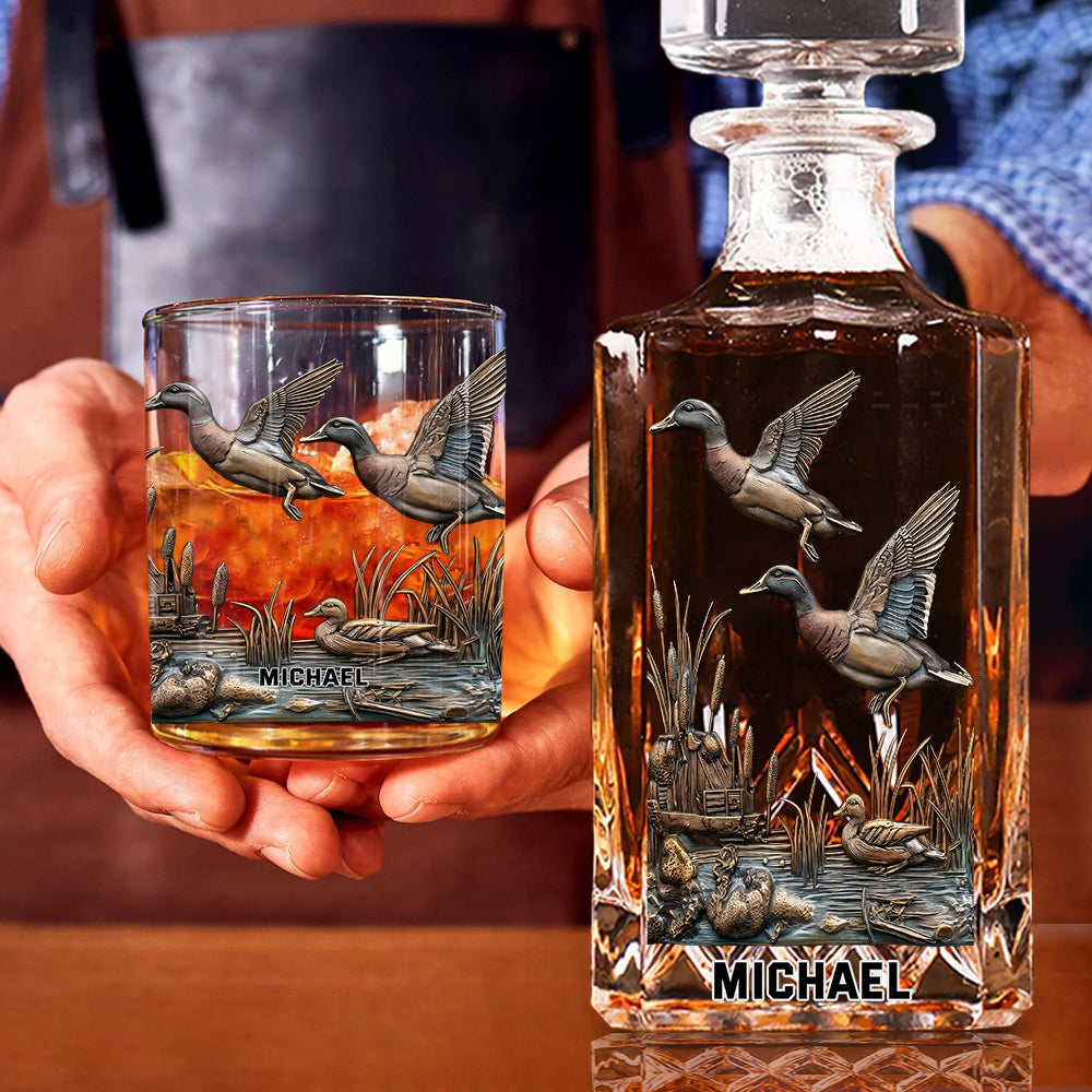 Coffret carafe à whisky personnalisée pour la chasse au canard