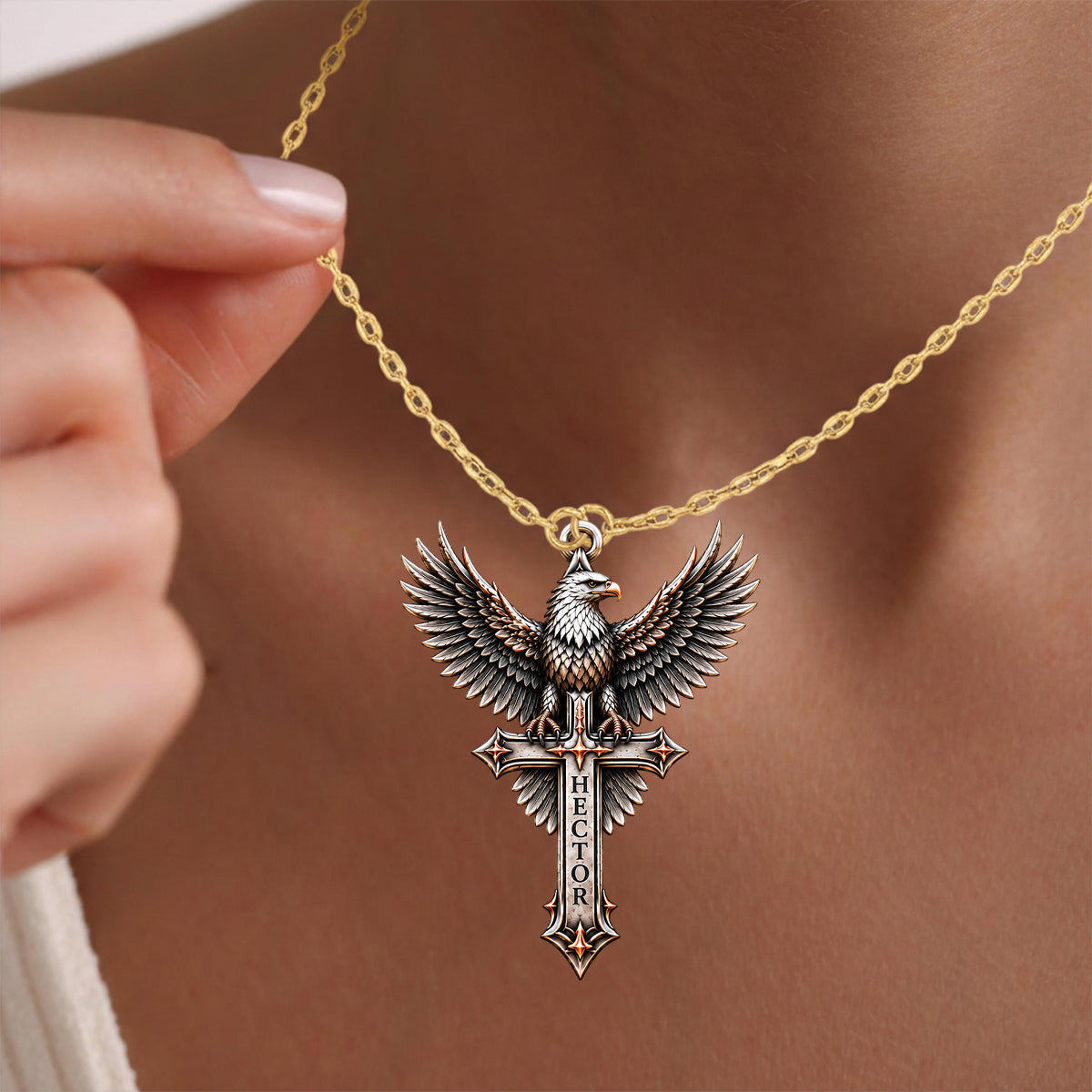 Wings of Faith - Personalisierte Metallanhänger-Halskette in Adlerform