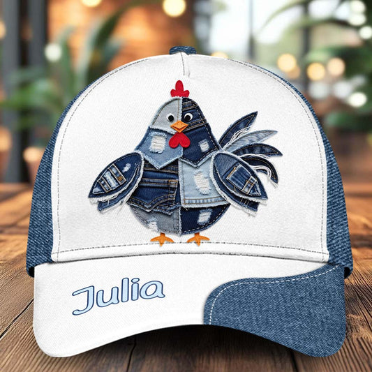 Einfach ein Mädchen, das Hühnchen liebt – Aufnäher aus Denim – Personalisierte Chicken Classic Cap