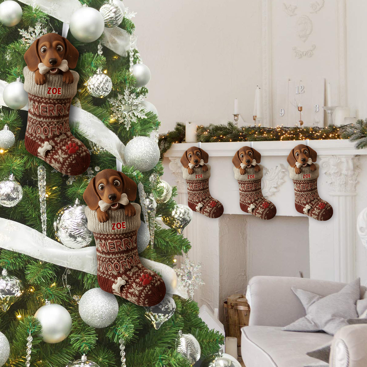 Lustiger Weihnachtsstrumpf in Form eines Hundeknochens – personalisierter Weihnachtsstrumpf in Hundeform