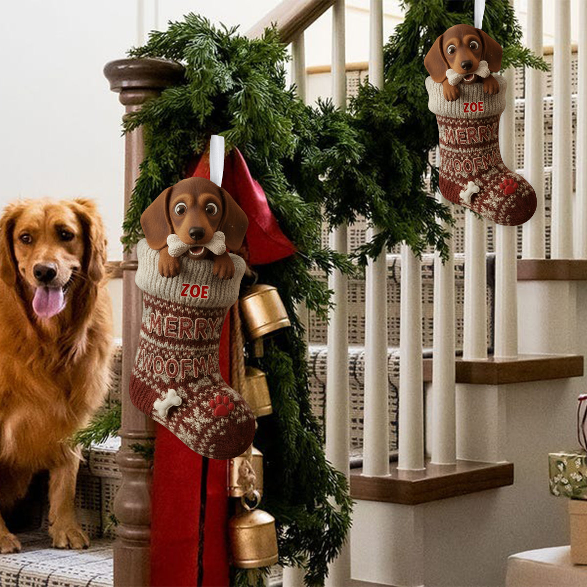 Lustiger Weihnachtsstrumpf in Form eines Hundeknochens – personalisierter Weihnachtsstrumpf in Hundeform