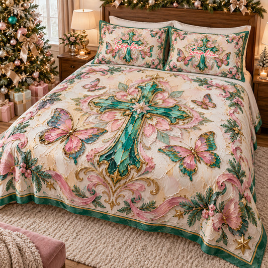 Merry Christmas - Personalized Christian Quilt Set
