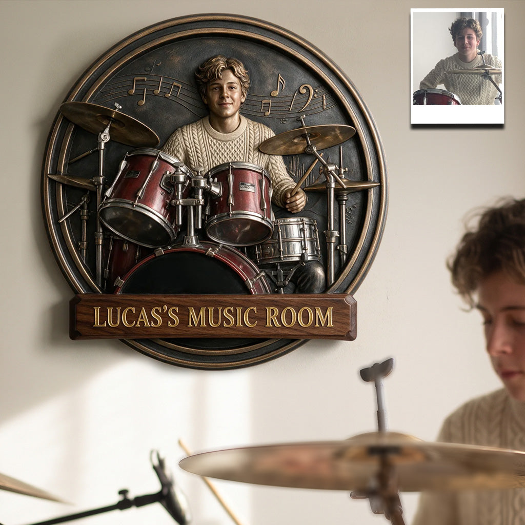 My Music Room - Personalized Drummer 3D Printed Cut Metal Sign