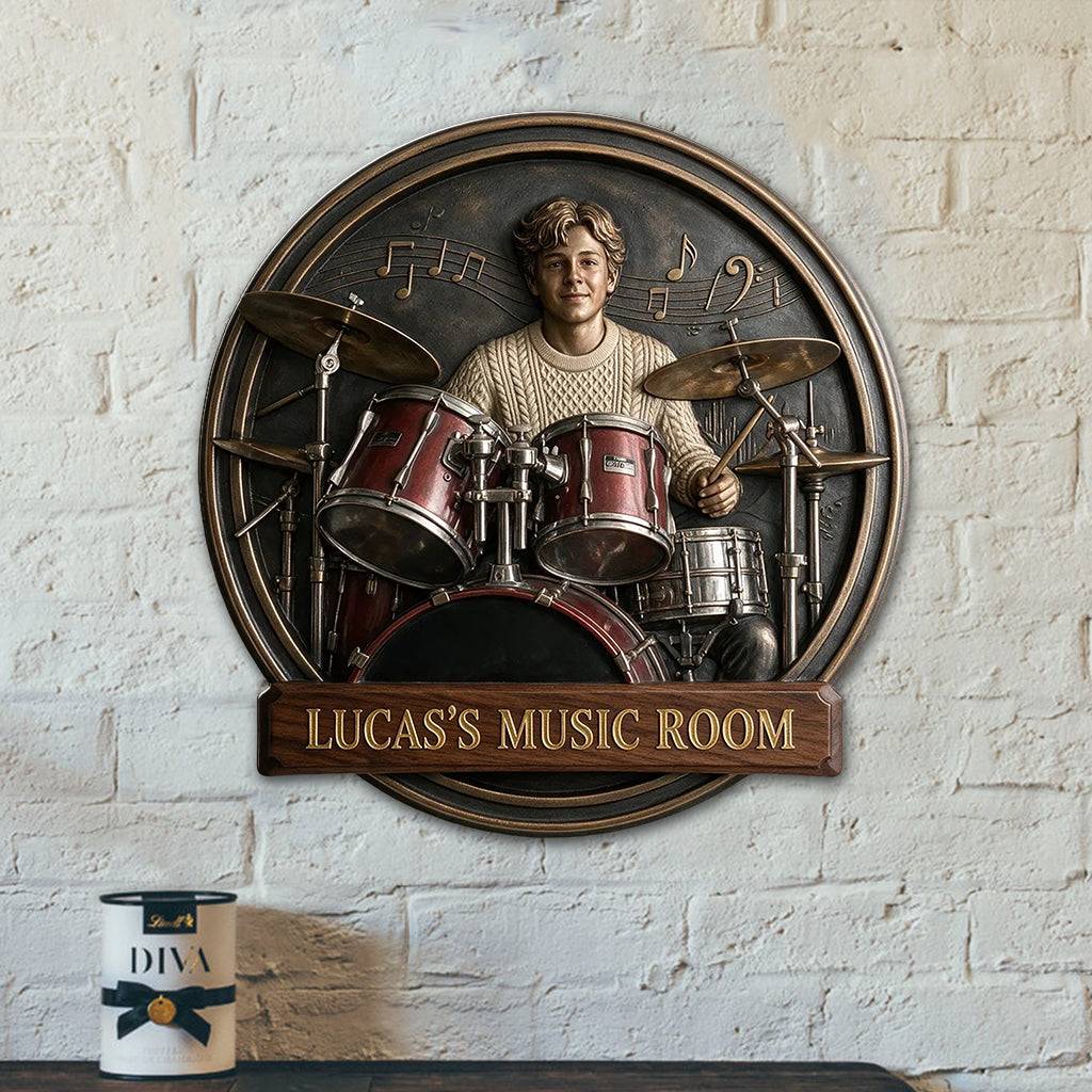 My Music Room - Personalized Drummer 3D Printed Cut Metal Sign