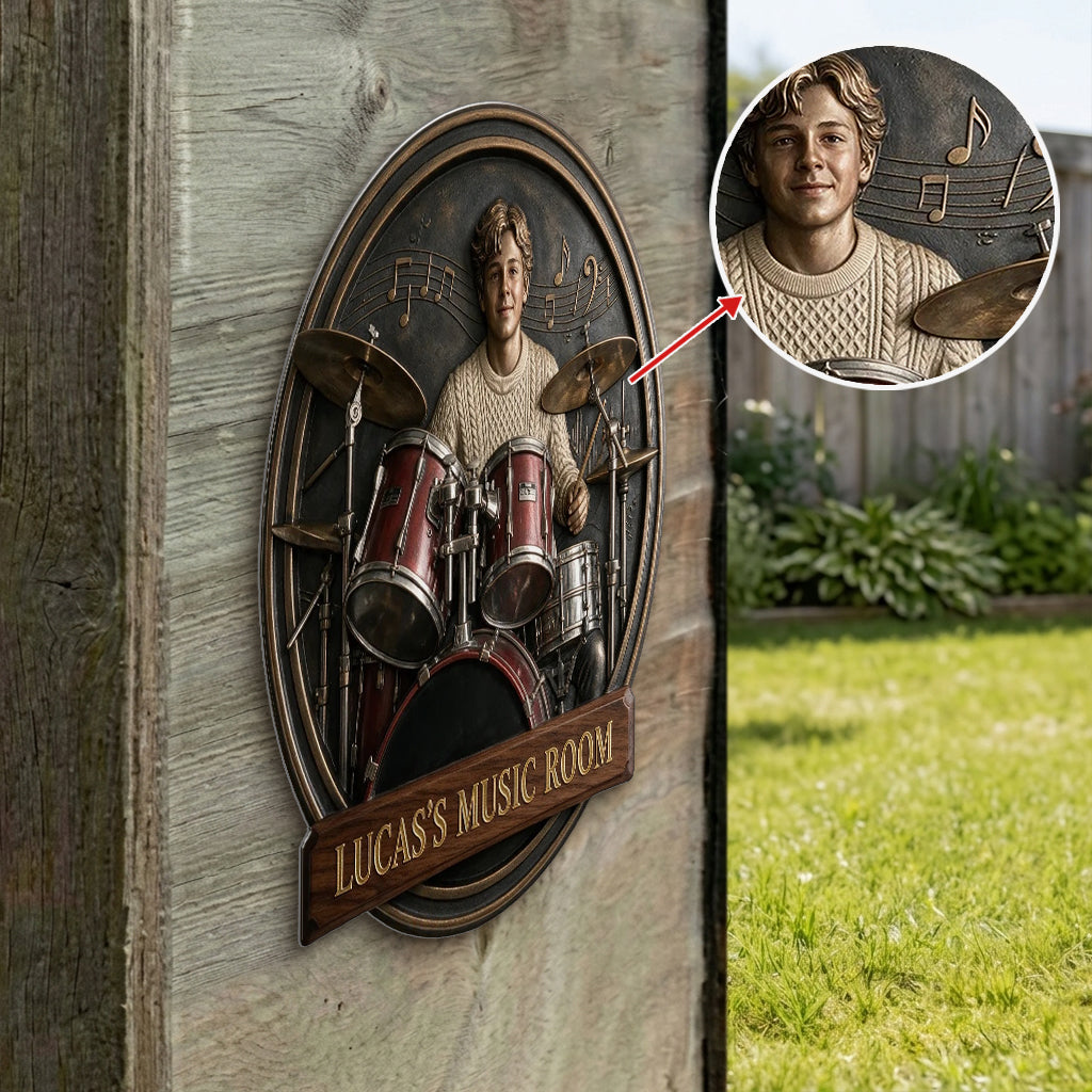 My Music Room - Personalized Drummer 3D Printed Cut Metal Sign