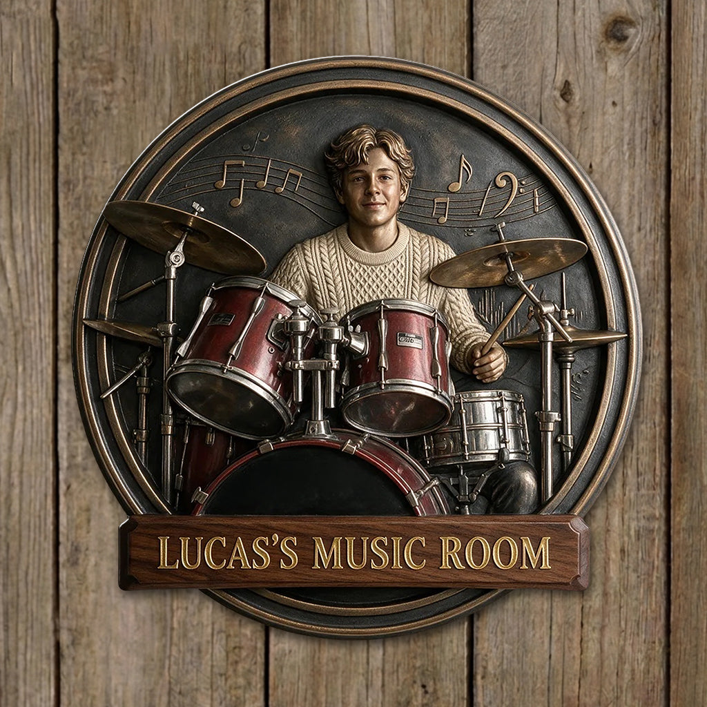 My Music Room - Personalized Drummer 3D Printed Cut Metal Sign
