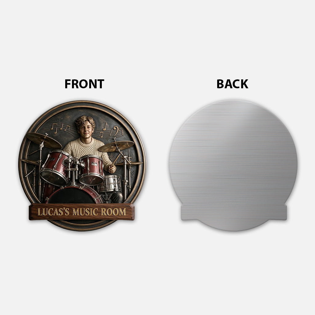 My Music Room - Personalized Drummer 3D Printed Cut Metal Sign
