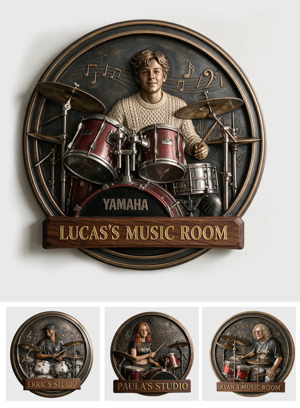 My Music Room - Personalized Drummer 3D Printed Cut Metal Sign