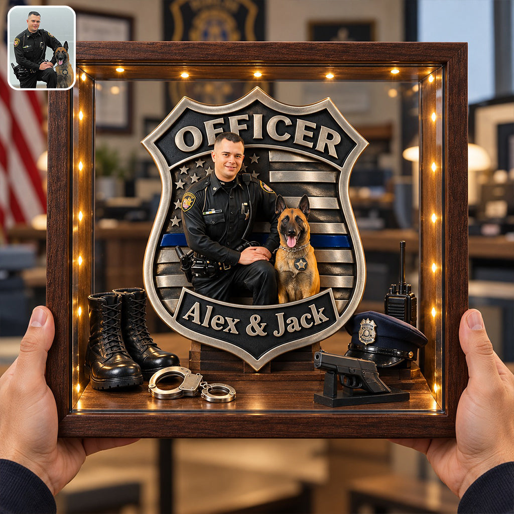 Any Police Photo Office Decoration - Personalized Police Officer Wooden Frame LED Light